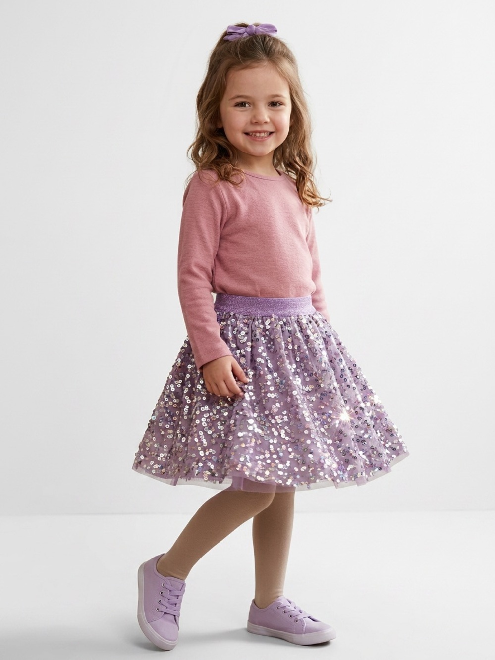 Little Girls' Lavender Sequin Tulle Skirt with Glitter Waistband